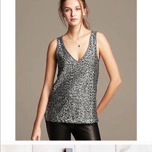 Banana Republic Silver Sequin V Neck Tank Medium